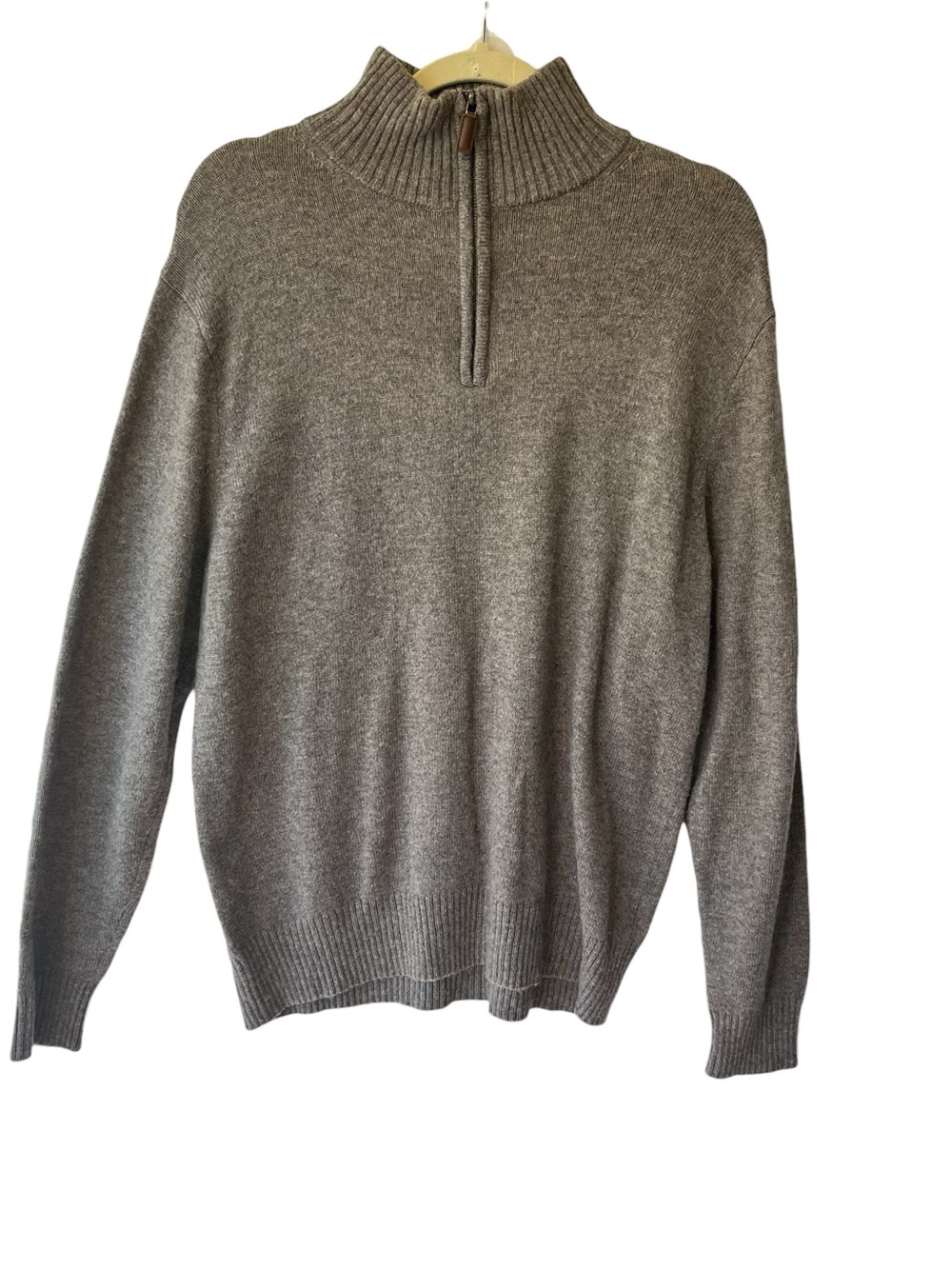 J Crew 1/4 zip sweater L Gray Lambs wool blend Classic Long sleeves Mens